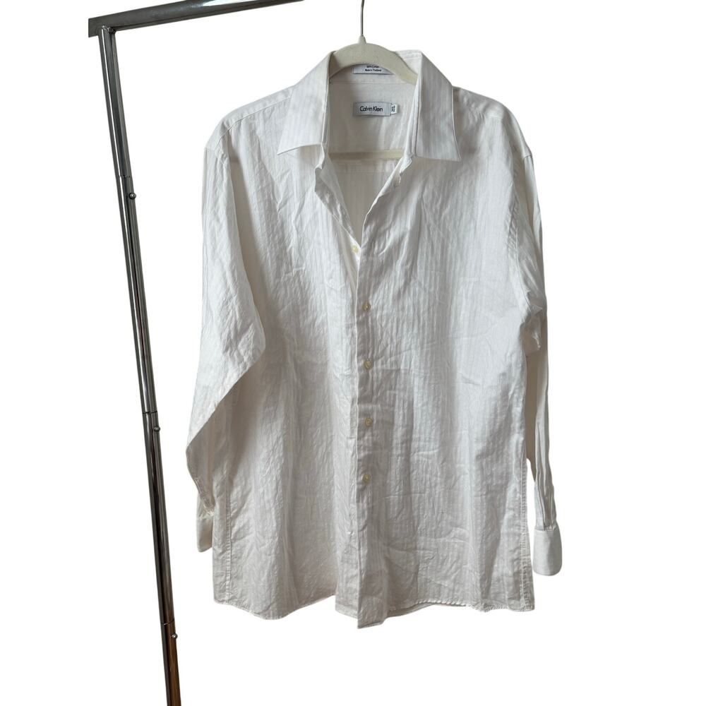 Calvin Klein Men’s White Button Down Shirt 100% Cotton Size 16.5 32/33 - Picture 3 of 8